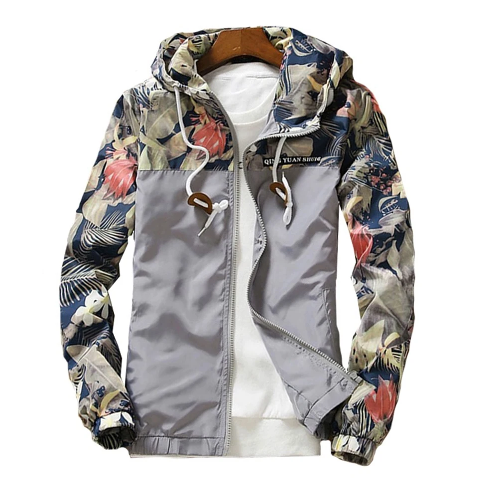 

Autumn Male Jacket Long Sleeve Patchwork Printed Hoodies Men Outwear Zipper Coat Casual Winter Hooded Drawstring Men Clothing