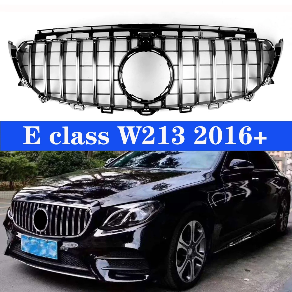 

Подходит для Mercedes-Benz W213 W238 E-Class, блестящая Черная передняя решетка с отверстием для камеры