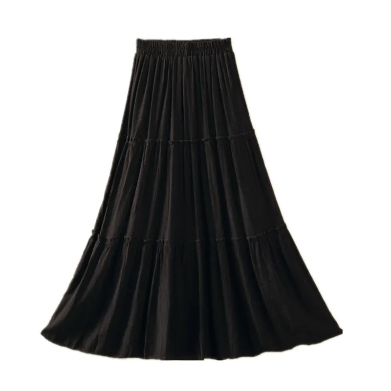 

hemp skirt medium length linen solid color long skirt large size literature and art female small fresh big A-line skirt