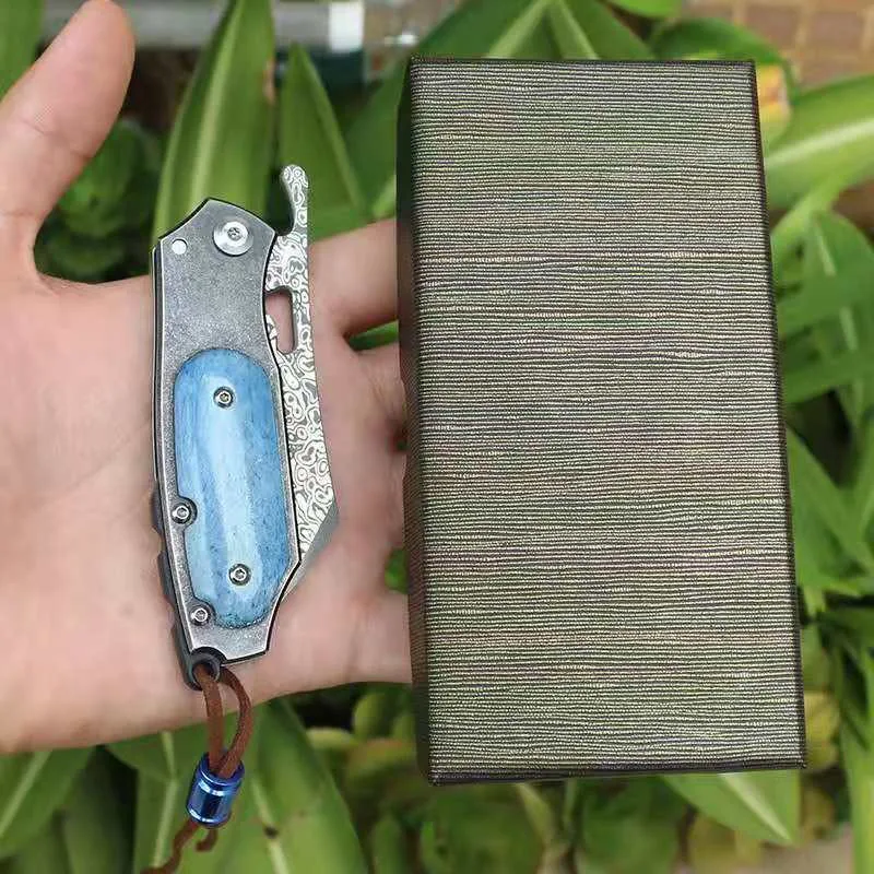 

Damascus Collection Knife, RUI MEI Multi-Function Folding Little Knife, Hand-Forged Collection, Gift, EDC, Fruit Knife.