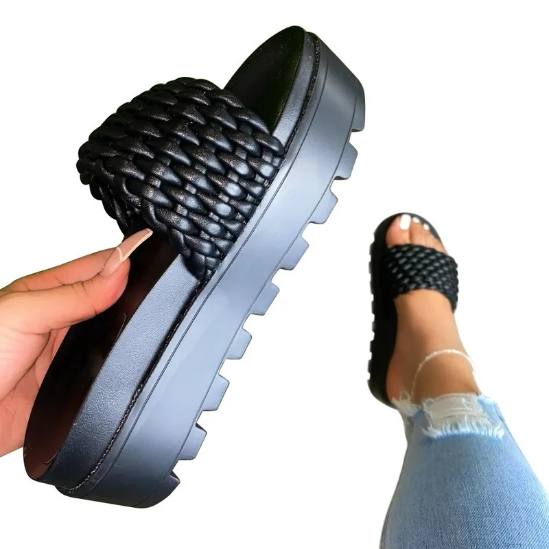 

2021Trendy Women Sandals Comfort Female Platform Sandals Non-Slip Thick Bottom Ladies Woven Sandals Women Slippers Beach Slides