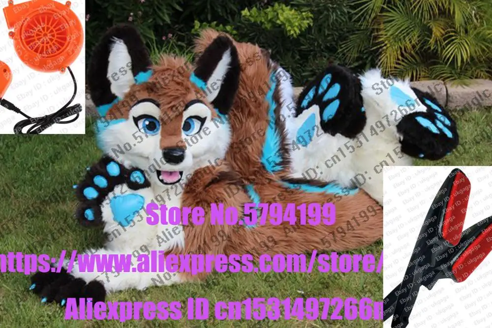 Коричневый синий Хаски собака волк Пушистый костюм косплей животное вечеринка