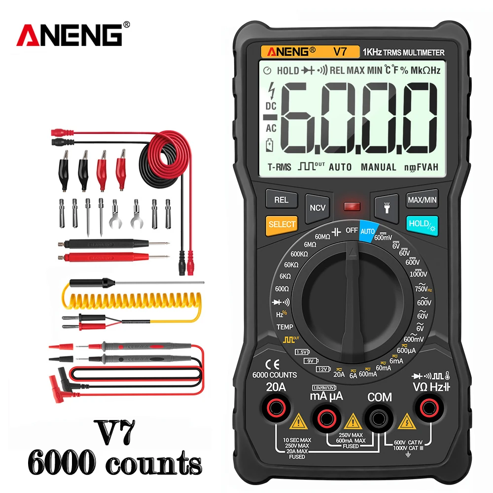 Aneng Multímetro Digital Contagens Avometer Transistor Capacitor Tester Multimetro Profissional Lcr Medidor Multimetr v7 6000