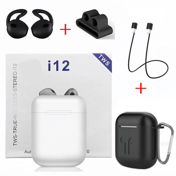 White - Black Cases I12 TWS, оригинальные беспроводные Bluetooth наушники, беспроводные, авто сопряжение, спортивные наушники с наушниками, аксессуары для i7s i10 TWS - Цвет: White - Black Cases