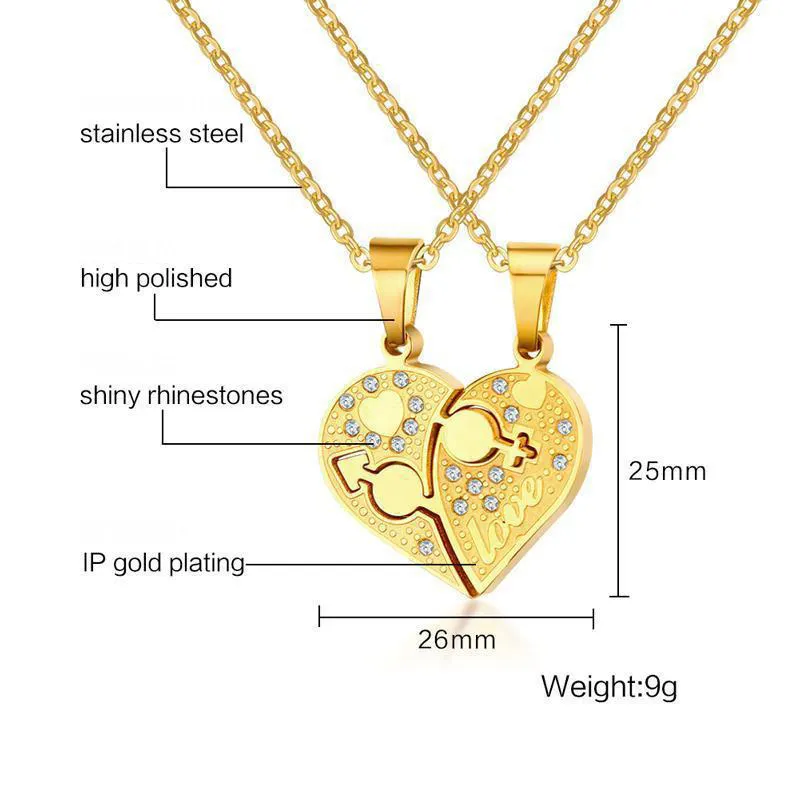 LOOKER Romantic Couples Heart Crystal Necklaces Jewelries Her &amp His Love Forever Pendant Set Valentine Stainless Steel | Украшения и
