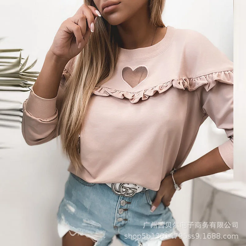 

WEPBEL Women Casual Autumn Spring Ruffles Pullover Top Ladies Elegant Long Sleeve O Neck Shirt