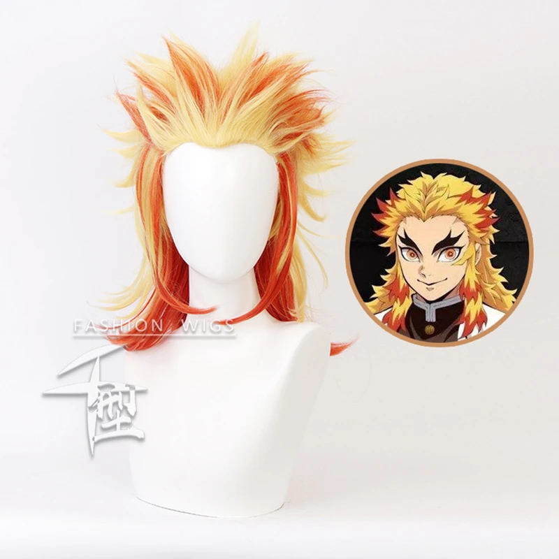 

Anime Demon Slayer Rengoku Kyoujurou Cosplay Wig Kimetsu no Yaiba Cosplay Heat Resistant Synthetic Hair Wigs Cos Props