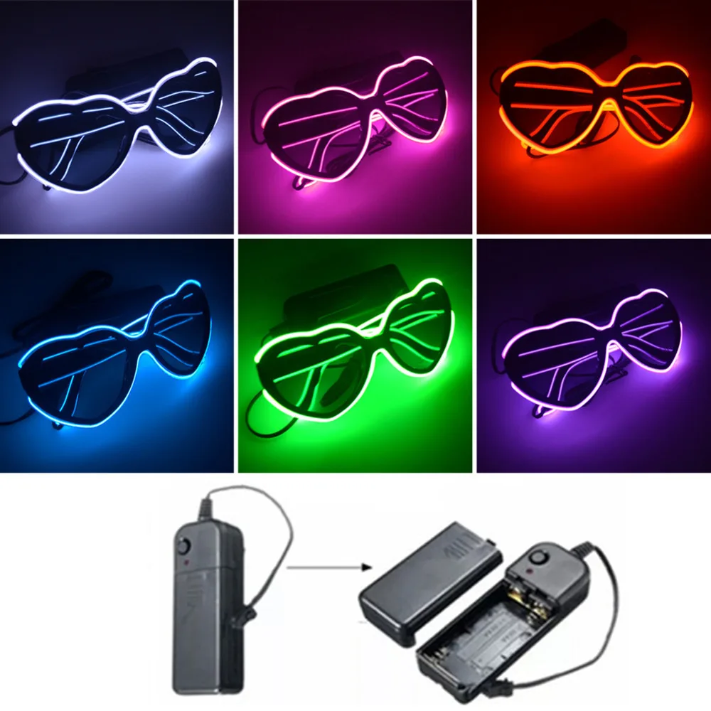 EL светящиеся очки в форме сердца люминесцентный Рождественский концертный бар