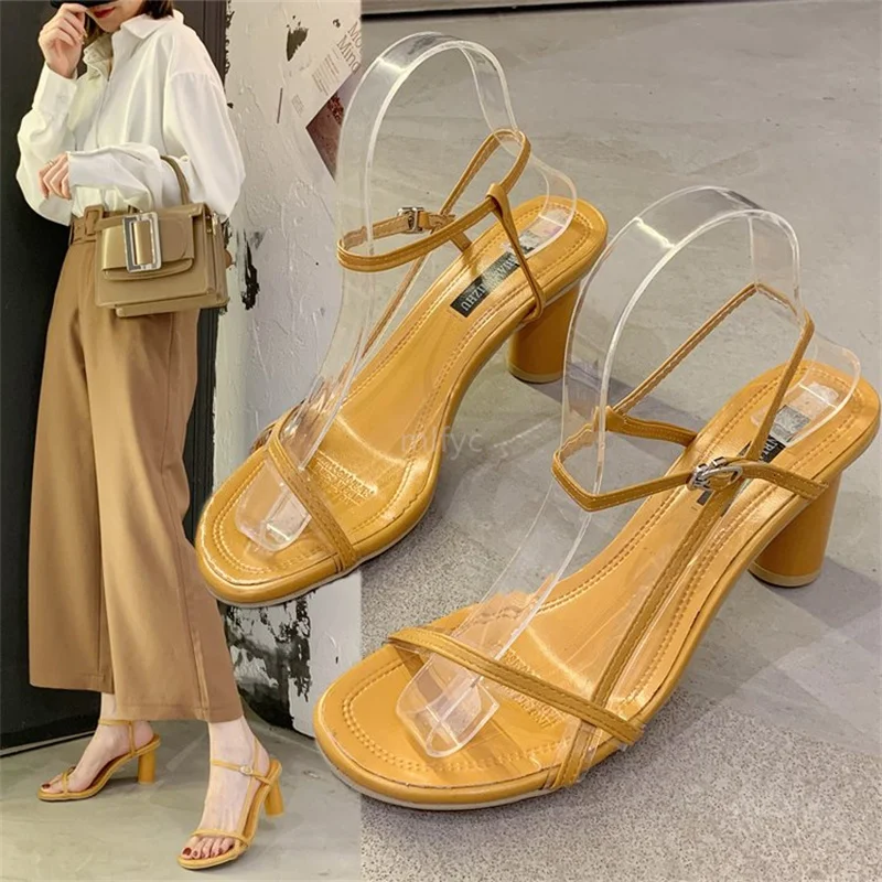 

One word belt sandals female fairy style 2021 new outer wear fashion ladies high heels stiletto female sandals open toe shoes