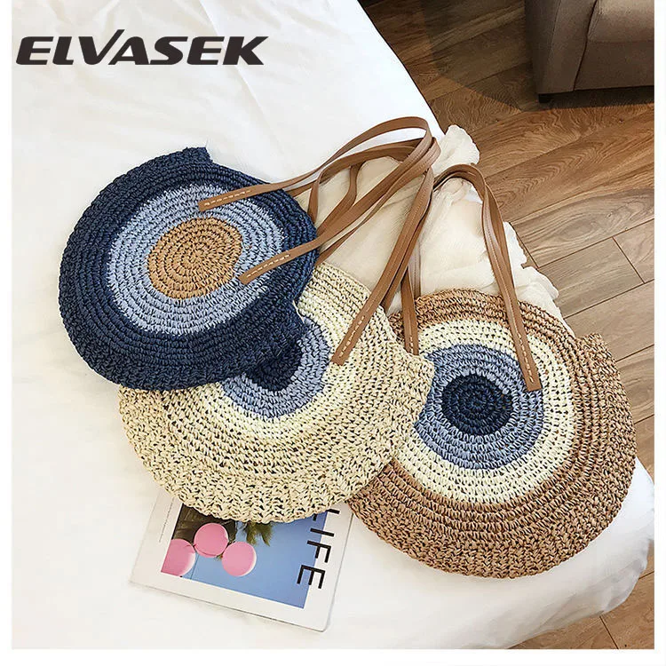 ELVASEK 2020 простая круглая тканая сумка через плечо летняя пляжная модная женская