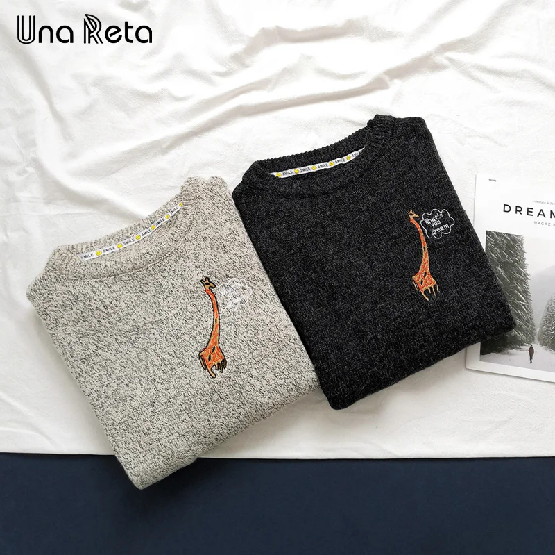 Una Reta Men Sweater New Autumn Winter Casual Cute Embroidery Pullover Men's Sweater Pull Homme Plus Size Loose Sweater Men