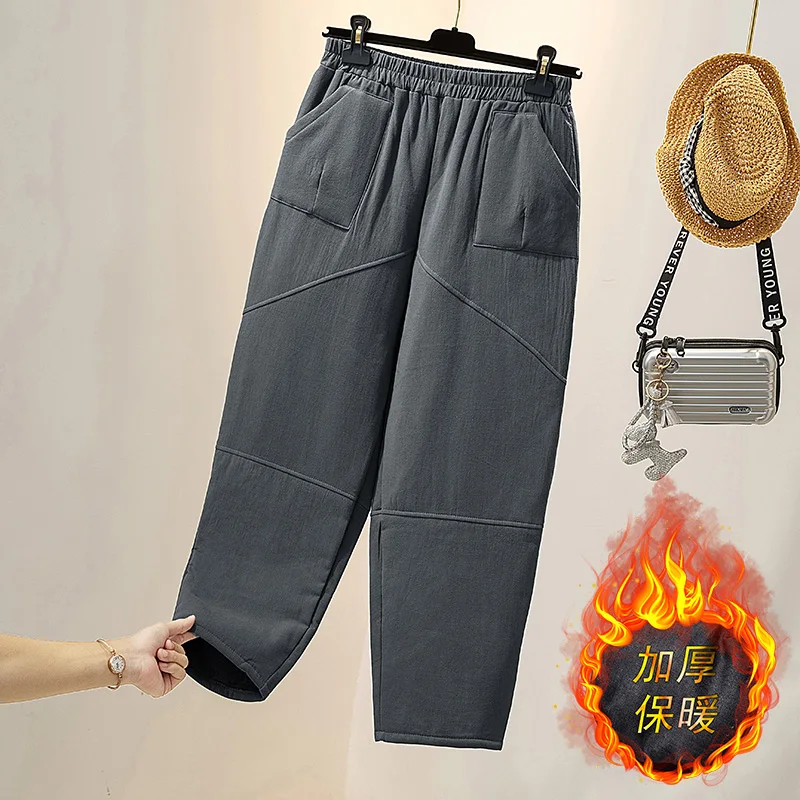 

Новинка Зима 2020 художественные Ретро утепленные хлопковые и льняные повседневные брюки свободные универсальные шаровары для похудения