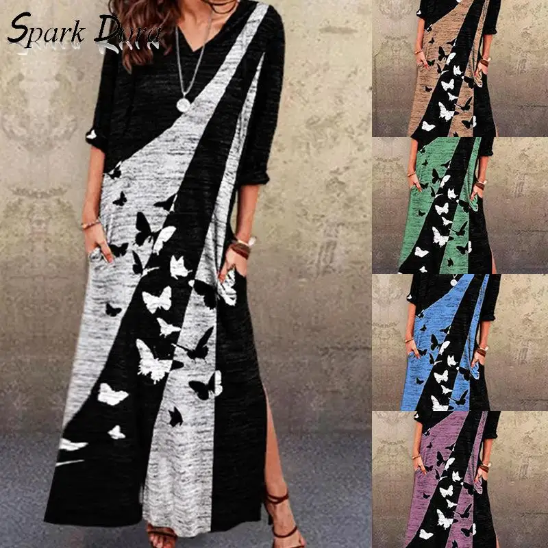 

Бесплатная доставка элегантное платье Весна Лето Печать Мода Сплит рукав три четверти хит разноцветное платье для женщин Vestidos