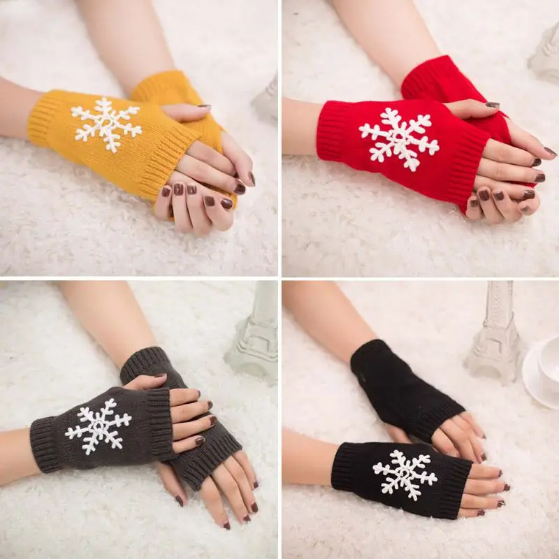 

Women Warm Knitted Gloves Winter Soft Fingerless Wrist Christmas Gloves Half Finger Hand Wrist Warmer Windproof Snow Mittens