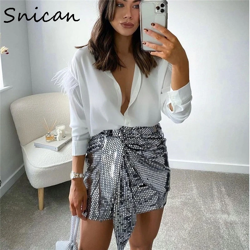 

Sexy Spring Bow Ziper Bling Sliver Sequined Skirt Za 2021 Women Falda Cortas Ladies Bottom Femme Jupe Vintage женское платье New