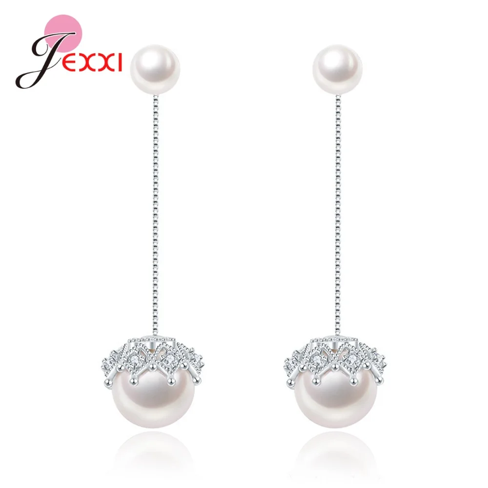 Good-looking Lace Style Detachable Long Drop Earrings 925 Sterling Silver Fashion Peal Ear Jewelry for Women Wedding Party