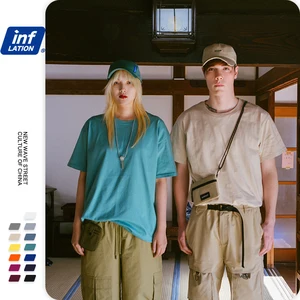 INFLATION 2022 летняя новая мужская футболка из 100% хлопка однотонная Повседневная футболка унисекс Базовая свободная Мужская футболка с круглым вырезом 1000S20