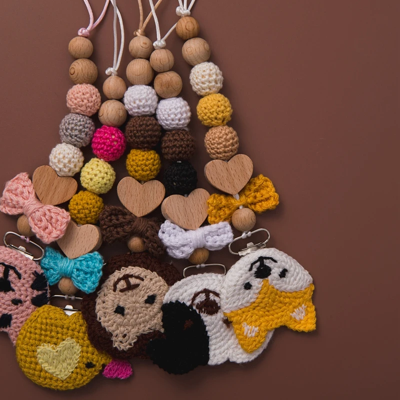 1 шт. Детская Соска с зажимом деревянная цепочка держатель мультяшным животным