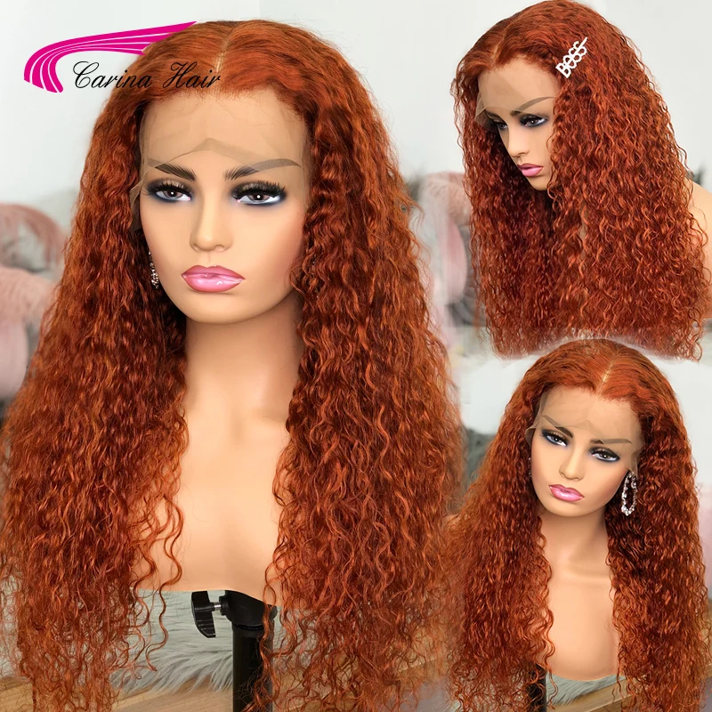 

13*1 парик для волос 6*1 Topline, парик с кружевной частью, Имбирно-оранжевый парик из человеческих волос, кудрявый парик, бразильские парики без по...