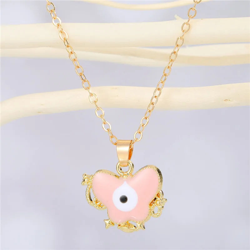 1Pcs Animal Meteor Evil Eye Necklace Female Gift Jewelry Fashion Hollow Enamel Butterfly Bear Turkey Pendant Clavicle Chain - купить по