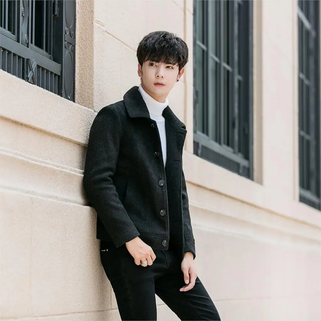 Осеннее популярное модное шерстяное и Смешанное пальто мужское короткое