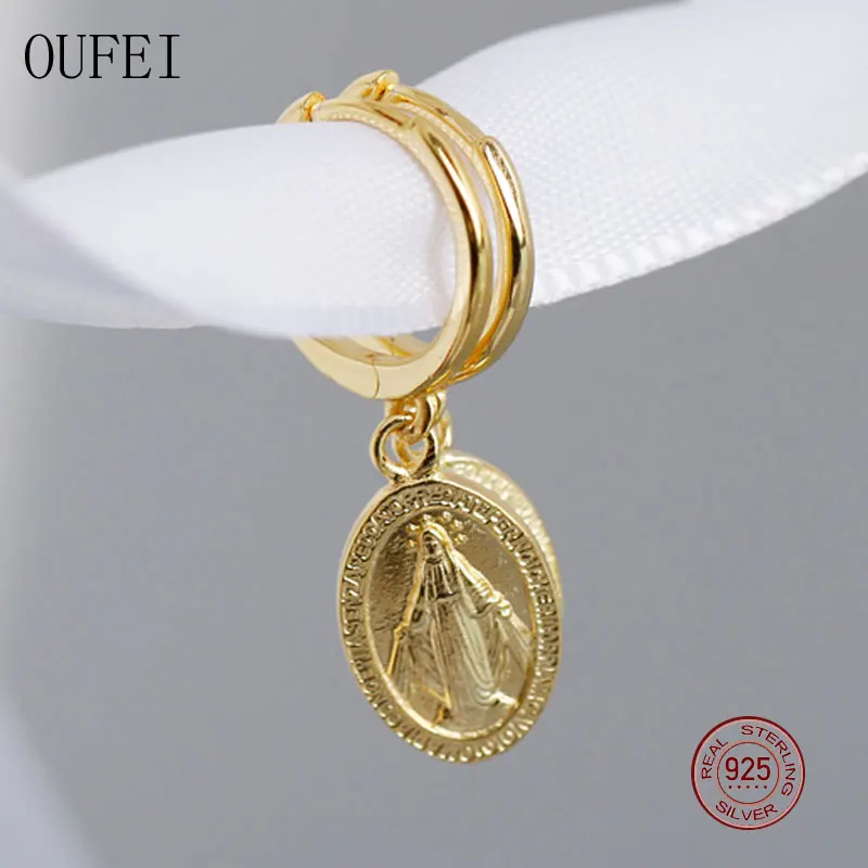 

OUFEI 100% 925 Sterling Silver Drop Earrings For Women Simple Earrings Virgin Mary Fashion Earings Jewelry EH1033