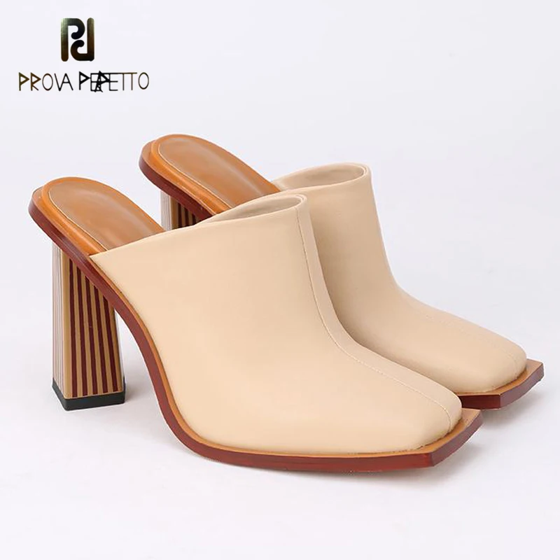 

Design Sense Catwalk Personality Muller Shoes Summer Fashion High-quality Genuine Leather Thick-heeled High-heel Half Slippers