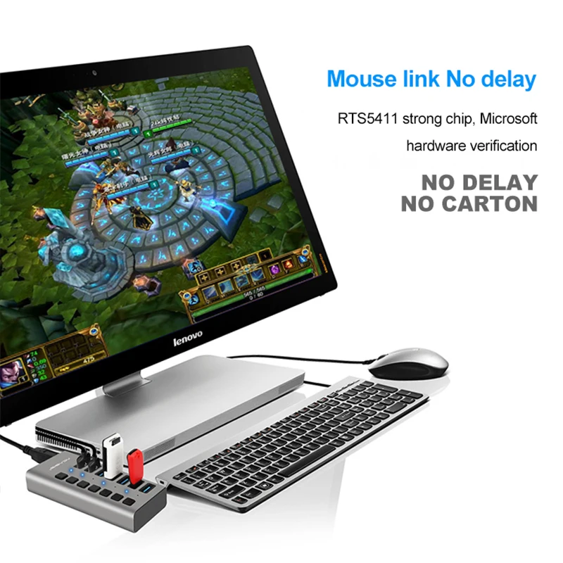 

USB Hub 3.0 High Speed 7 Port USB 3.0 Hub Splitter On/Off Switch with EU/US Power Adapter for MacBook Laptop PC