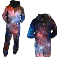 women space galaxy star printed loungewear pajamas unisex loose hooded zipper open sleepwear onesies for adult thick jumpsuits