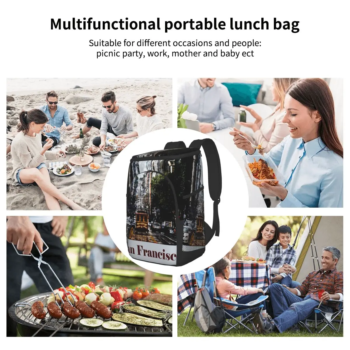 

Travel Poster San Francisco Cooler Bag Backpack Picnic thermal FoodDelivery Ice Thermo Lunch Camping Refrigerator Insulated Pack