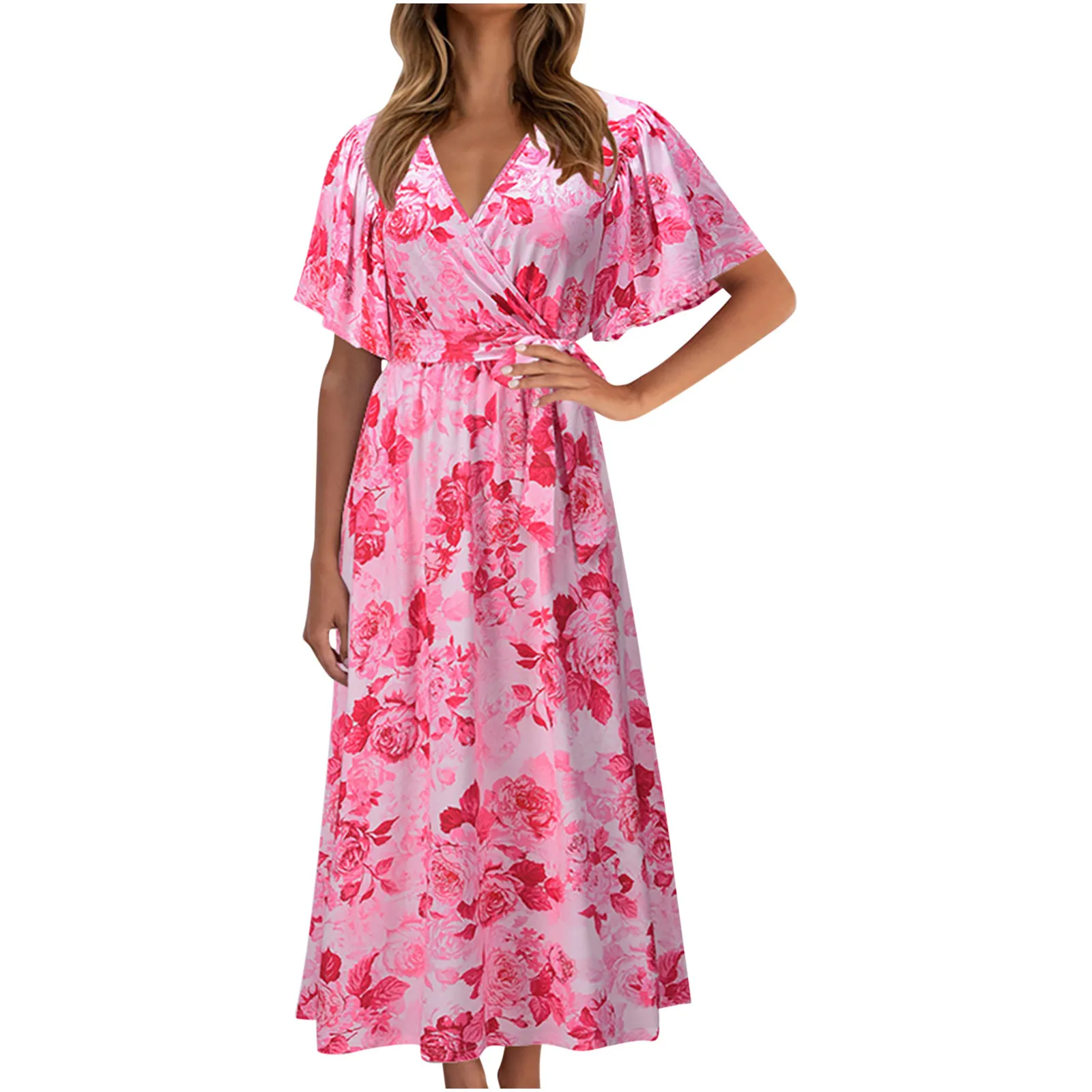 

Summer Dress Women Robe Femme V-neck Dresses Beach Bohemian Floral Print Ruffles Holiday Dress Vestidos De Fiesta 2021