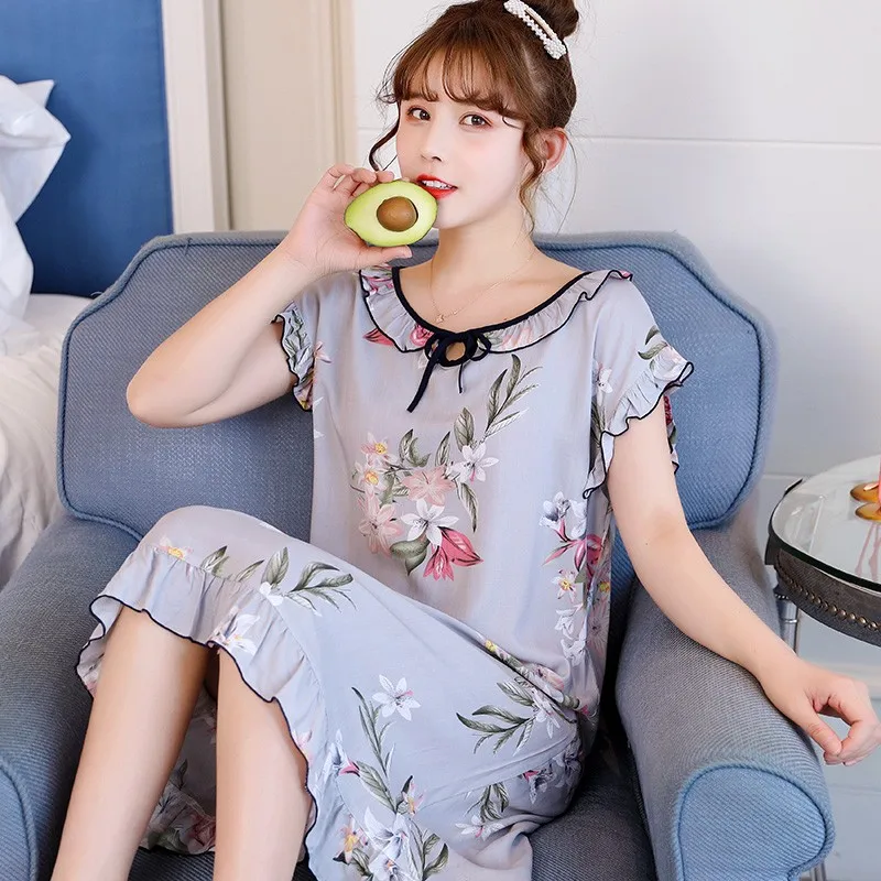 Халат-кимоно Женский хлопковый с цветочным принтом ночнушка для сна