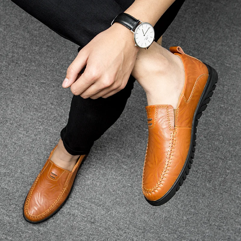 Genuine Leather Mens Loafers slip om n Luxury Brand Fashion Handmade Moccasins Men Casual Shoes outdoor Black Men's Boat | Обувь