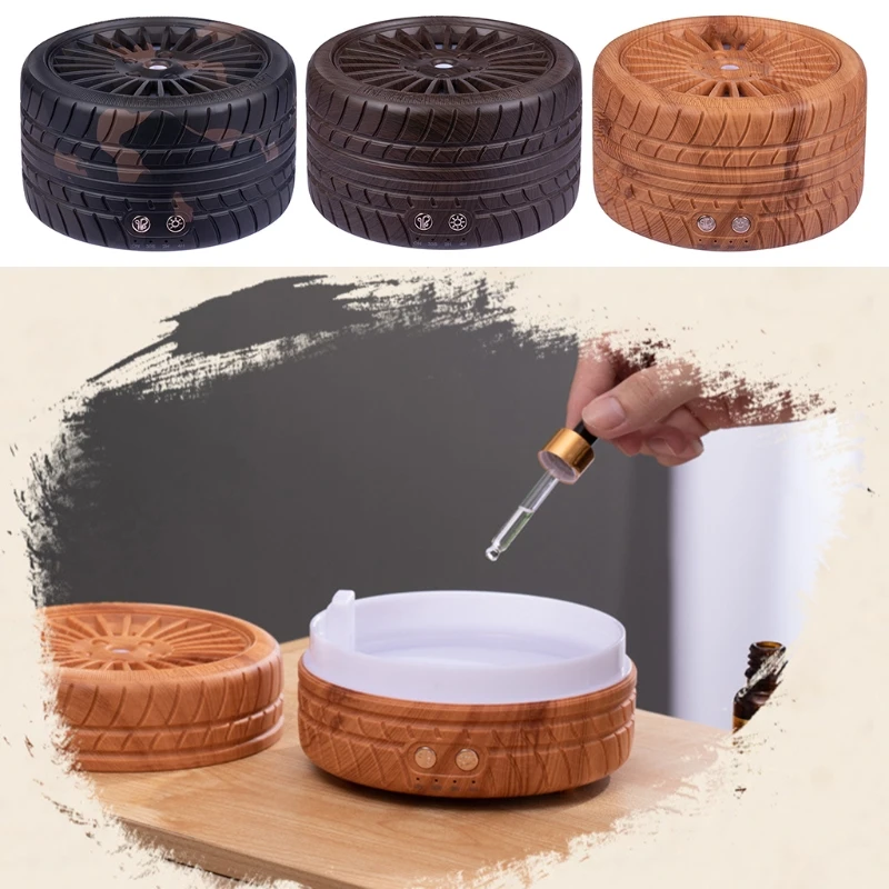 

300ml Tire Ultrasonic Aroma Essential Oil Diffuser Air Humidifier with Colorful Night Light for Car Home Office
