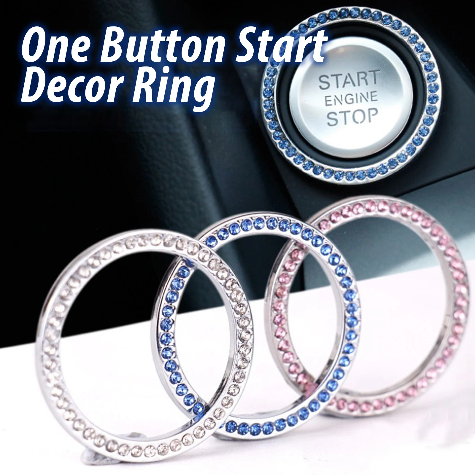 

Engine Start Stop Ring Automobile Starter Switch Decor Car Interior Rhinestone Ring Car Key Knob-Interior Bling Push Button Auto
