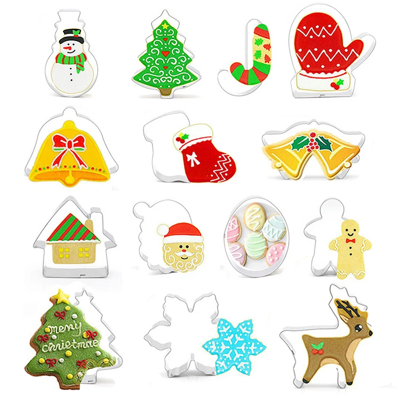 

14PCS Christmas Series Cookie Cutter Stainless Steel Biscuit Mold Santa Claus Xmas Tree DIY Pastry Baking Decorating Tool