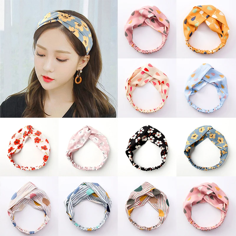 

Korean Fashion Headband Elastic Floral Striped Print Hair Bands Turban Sweet Twisted Knotted Headwear Headwrap For Women