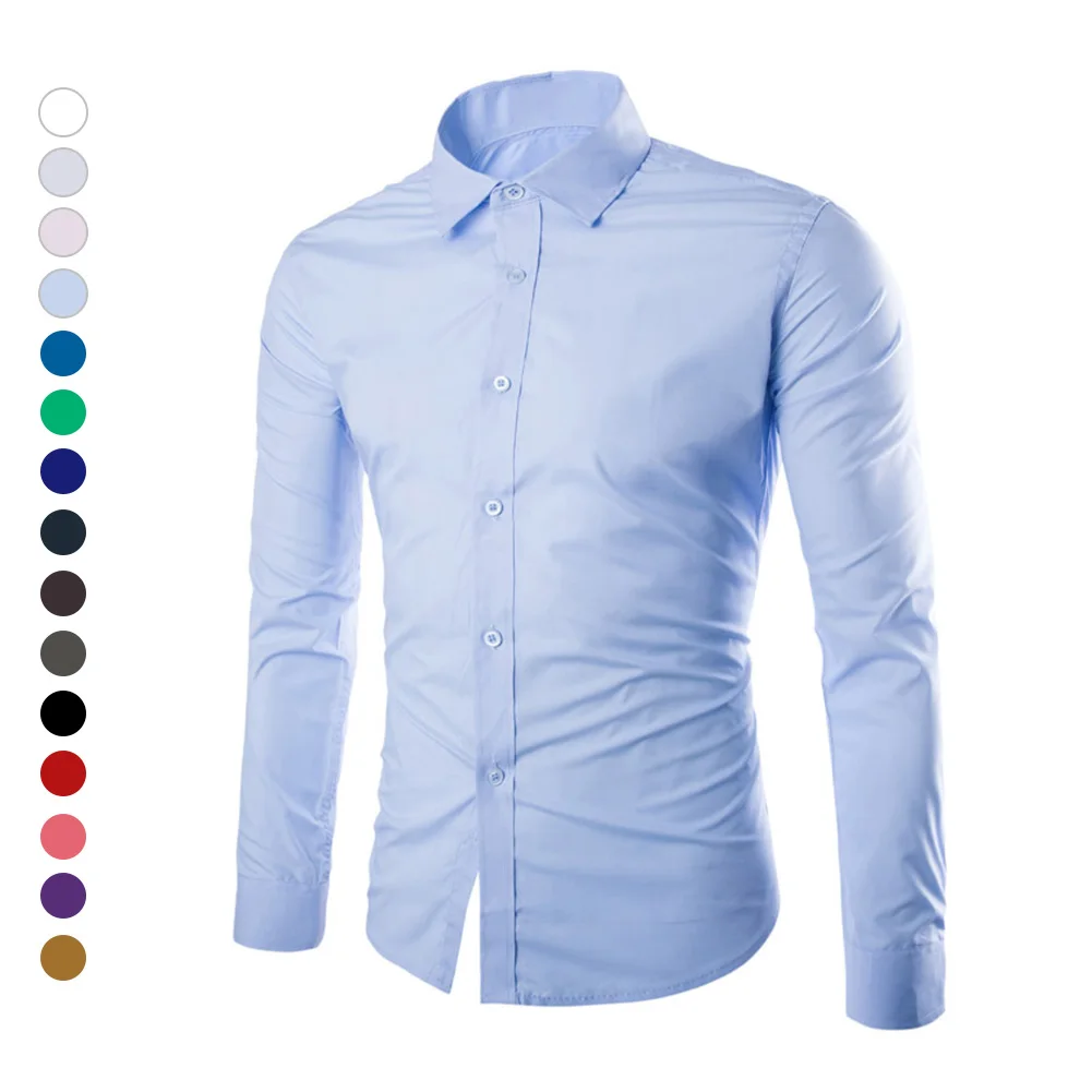 Spring Autumn White Shirt Men Shirt Long Sleeve Solid Color Easy-care Anti Crease Man Casual Shirts M-3XL