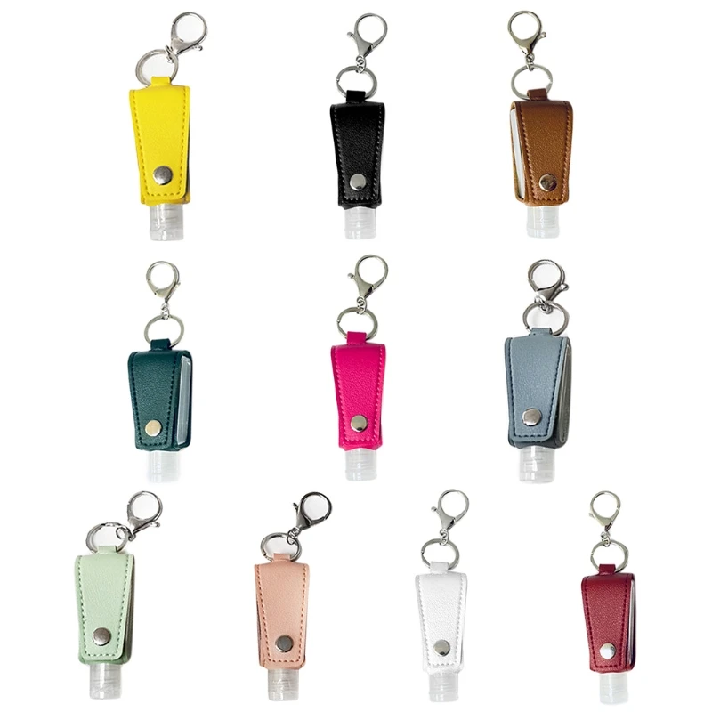 

Travel Portable 30ml Clear Empty Bottle with Faux Leather Keychain Holder Carrier Refillable Hand Sanitizer Container