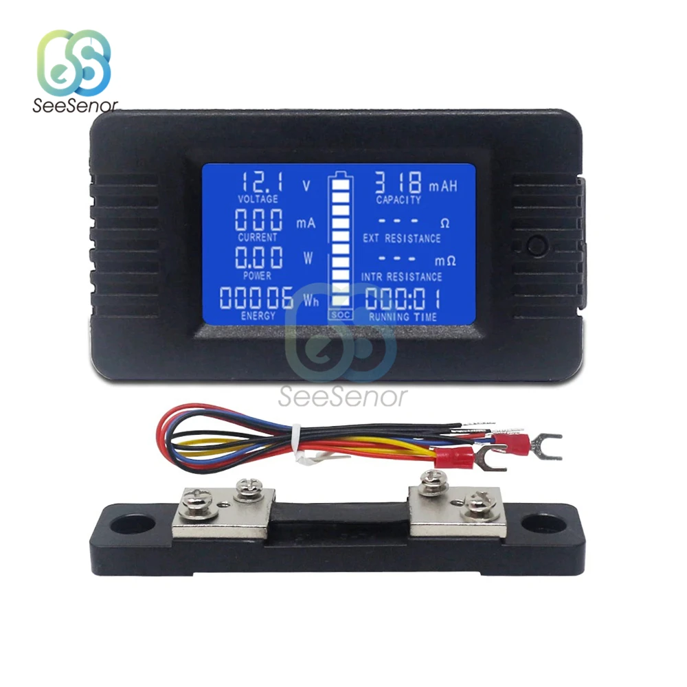 Voltímetro Digital LCD, amperímetro, probador de energía de corriente de voltaje de CC, medidor de capacidad de la batería 0-200V 10A/50A/100A/200A/300A derivación