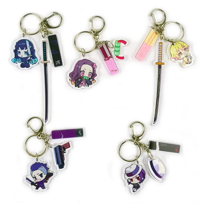 

Cartoon Anime Demon Slayer Blade Cosplay Kamado Tanjirou Nezuko Prop Accessory Keychain Acrylic Key Chain Sword Keyring
