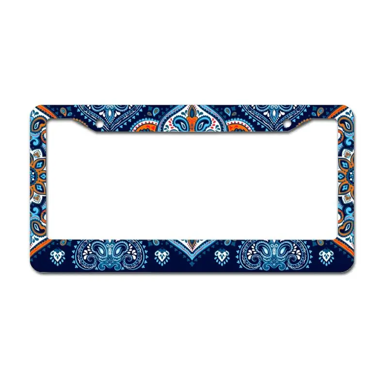 

Peceeta Elephant Lotus Mandala License Plate Frame 2 Holes 1 Frame Matte Aluminum Metal Alloy Frame white 16x31cm