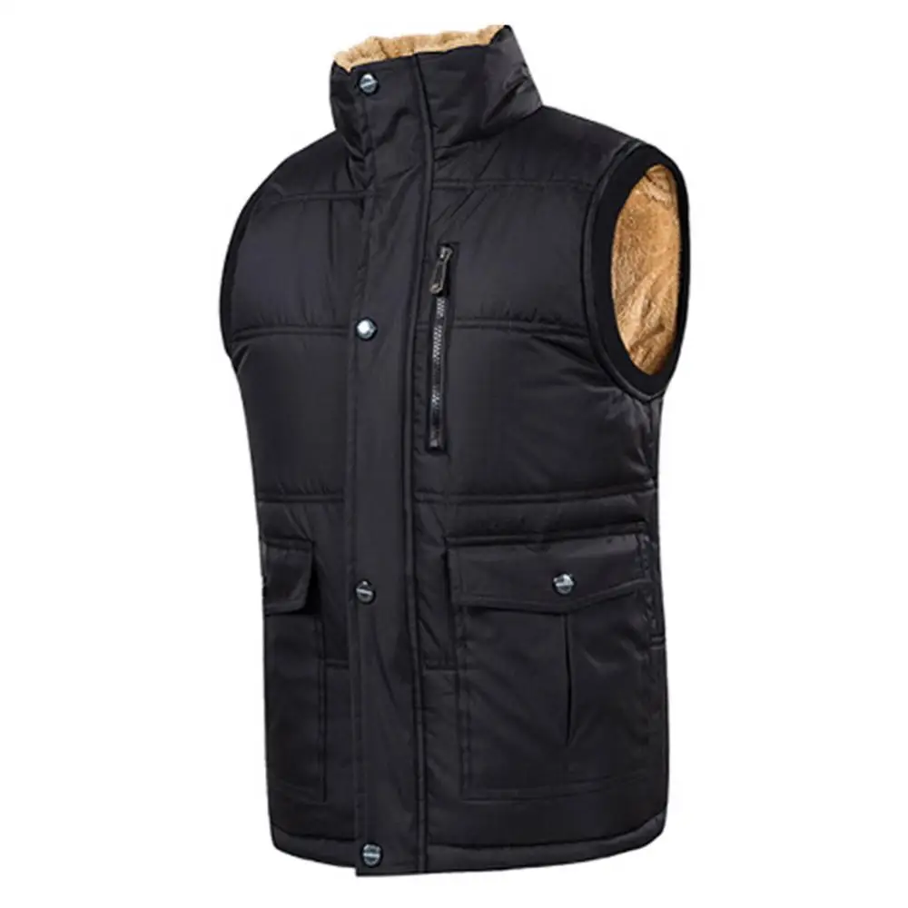 

Ele-choices M-7XL Plus Size Men Autumn&Winter Stand Color Fleece Lined Zipper Buttons Warm Waistcoat for Daily Work