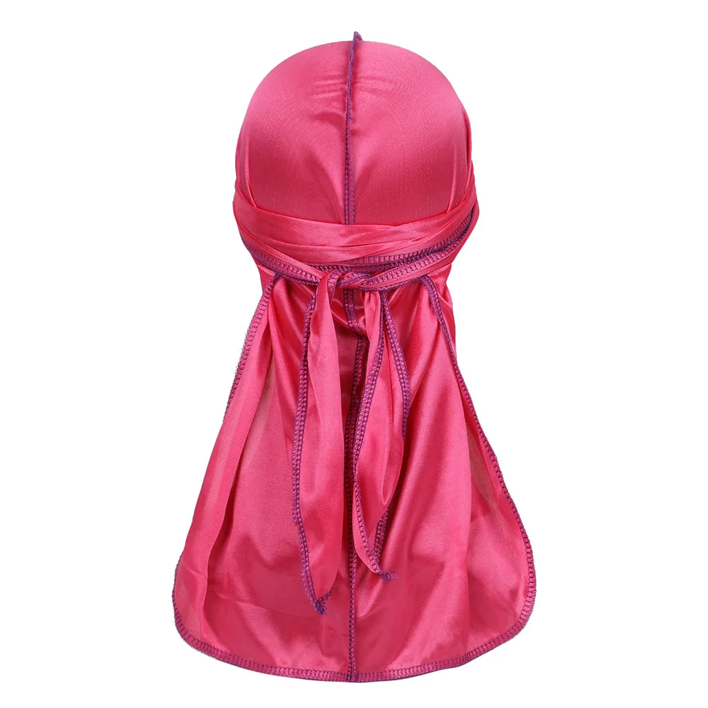 

New Casual Hat Solid Seamless Stitching Elastic Baotou Cap Unisex Adult Chemotherapy Cap Long Tail Silks Satin Windproof Hats