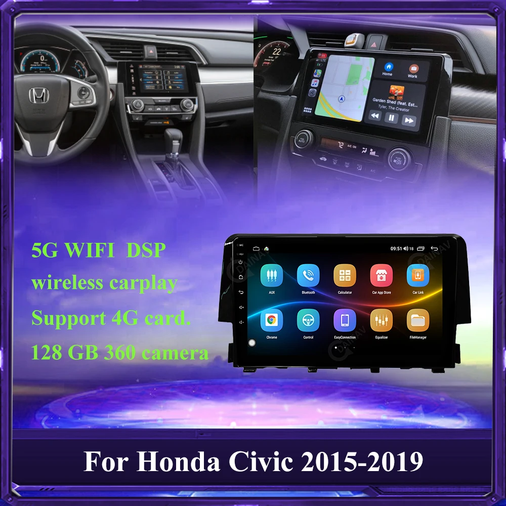 

Автомагнитола 2 Din, 128 ГБ, Android, для Honda Civic 2015-2019, автомобильный стереоприемник, видео HD, сенсорный экран, GPS-навигация, мультимедиа