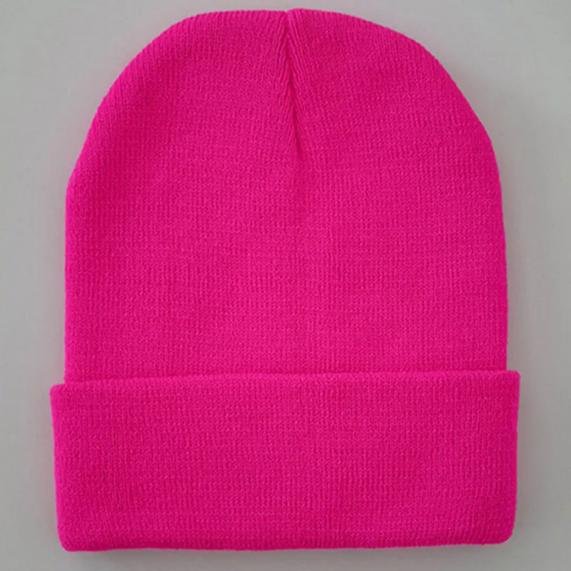 Bright Solid Acrylic Knitted Hats Women Men's Winter Plain Beanies Cap Orange Brown Black Neon Yellow Neon Green
