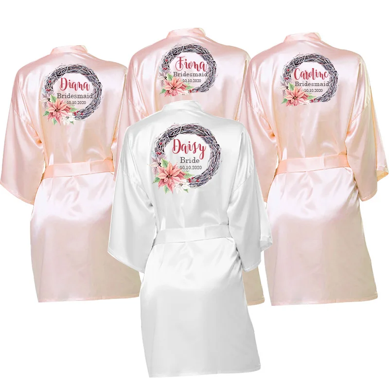 Индивидуальный Атласный Женский купальный халат платье с цветочным принтом