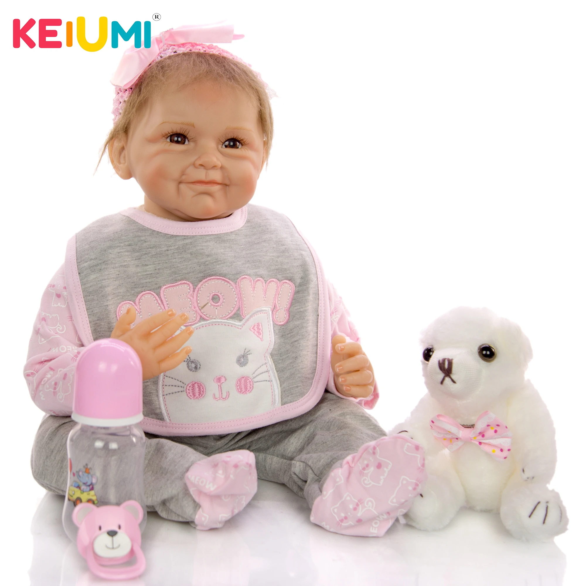 KEIUMI 55 см мягкие силиконовые куклы Reborn Baby действительно как улыбающееся лицо