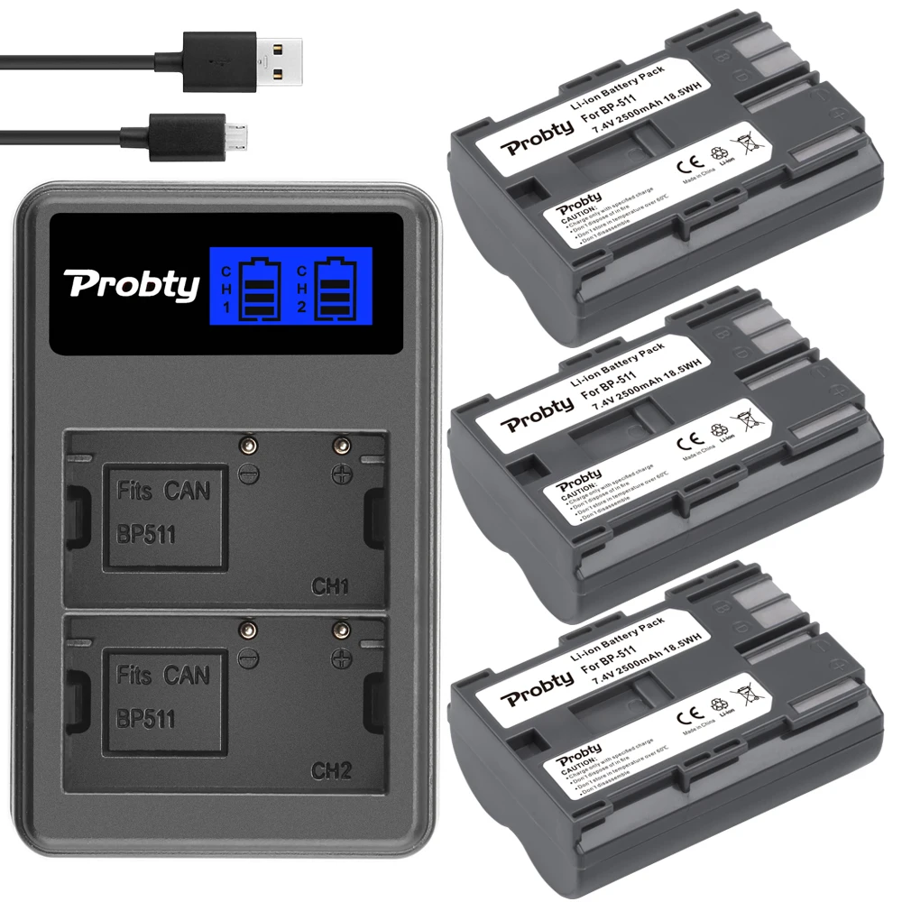 Probty 7 4 V 2500 мА/ч BP-511 BP511 BP511A Батарея + ЖК-дисплей USB Dual Зарядное устройство для