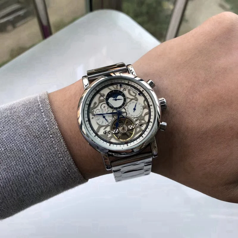 

New Automatic Mechanical Men Watch Silver Blue Stainless Steel Transparent Sapphire Glass AAA Glide Watches 456